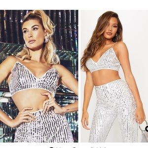 NWT PrettyLittleThing Silver Sequin Bralette